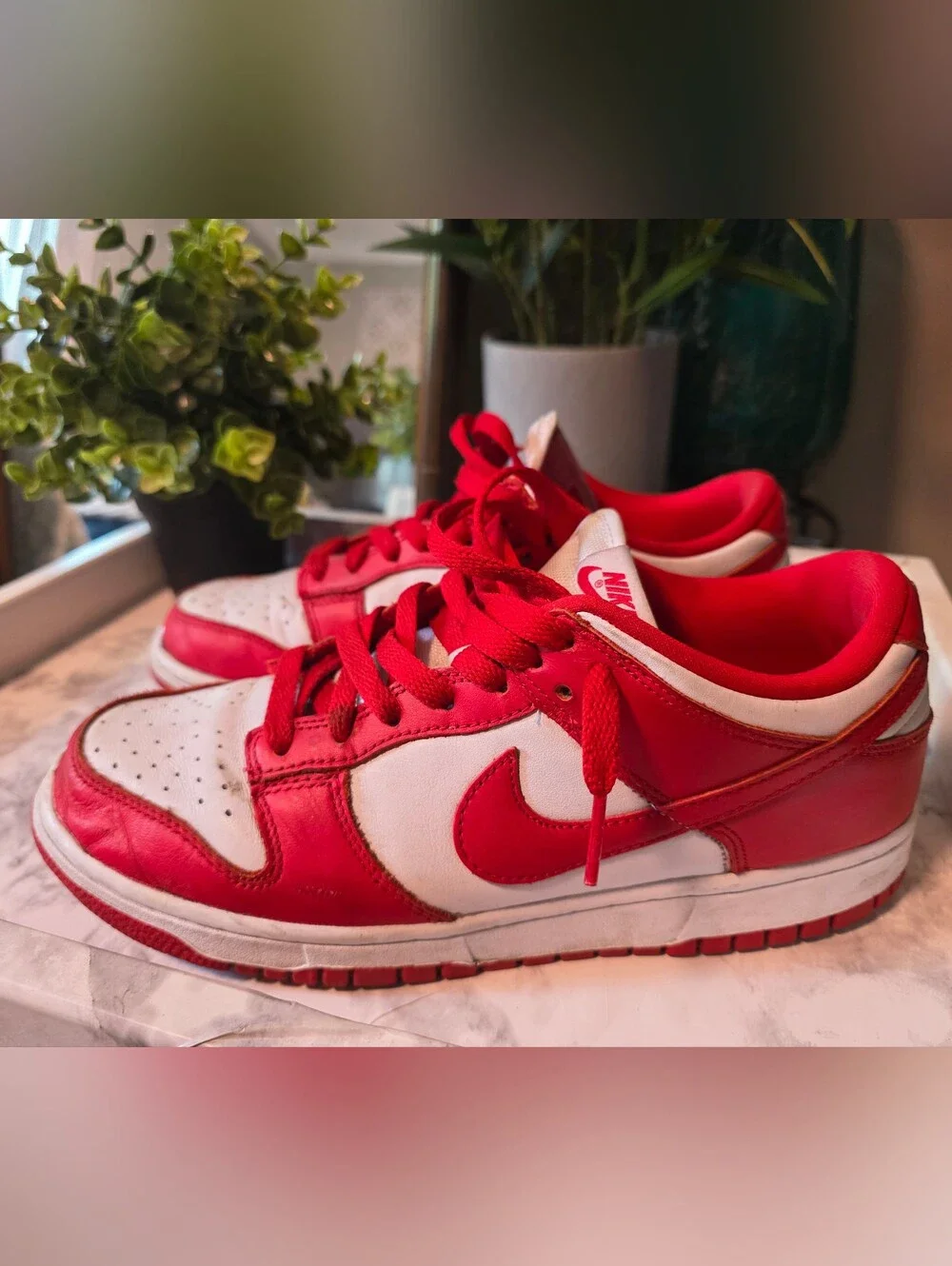 Nike Dunk Low-style Men's 7.5 Red & White Sneakers